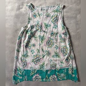 J Jill Floral Tank Top White Teal Sleeveless Boho Lightweight XS